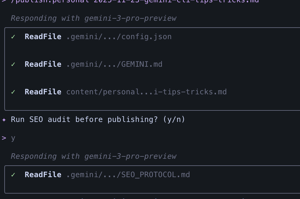 Gemini CLI showing citations and model info in the terminal interface