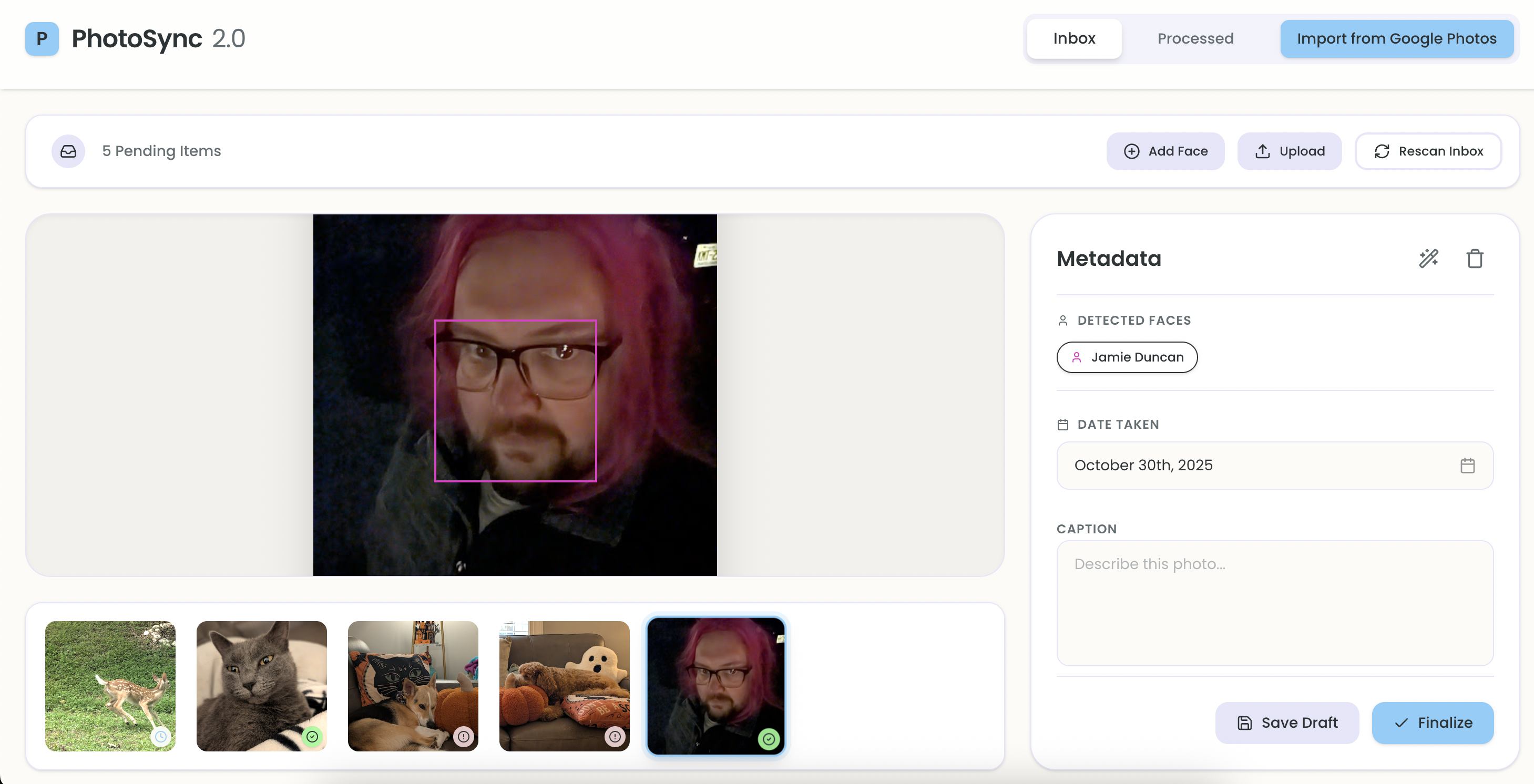 PhotoSync Editing Interface
